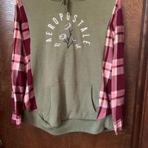 Cute one of a kind up cycled sweatshirt/flannel shirt